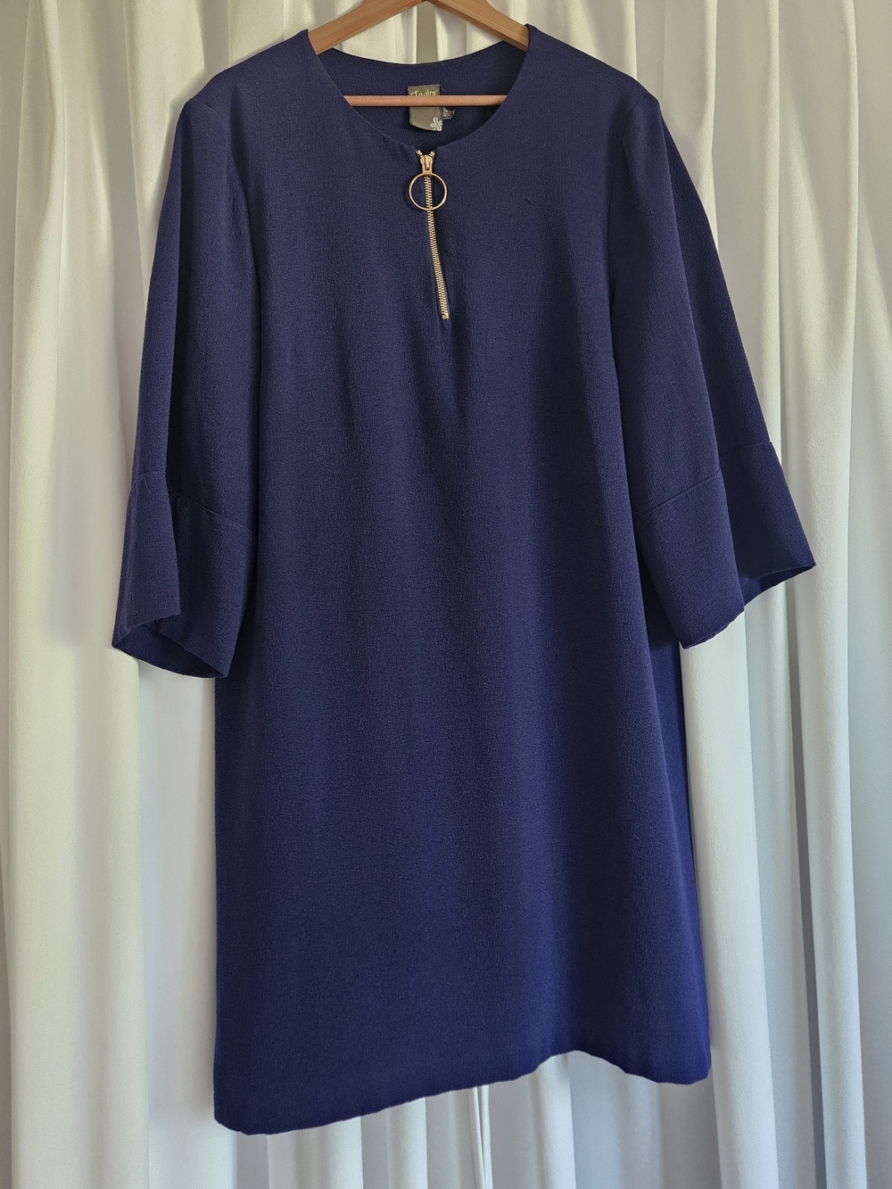 Taylor Navy Midi Shift Dress with Gold Ring Zip
